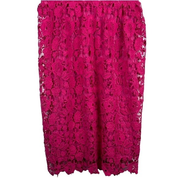 BOOHOO OCCASION HOT PINK STRAPPY CROCHET LACE V-NECK SKATER MIDI COCKTAIL DRESS - Picture 5 of 11